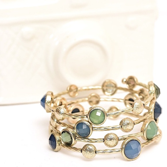 PRETTY Blues, Green & Gold Multi-Colored Coil Bracelet - Picture 4 of 8